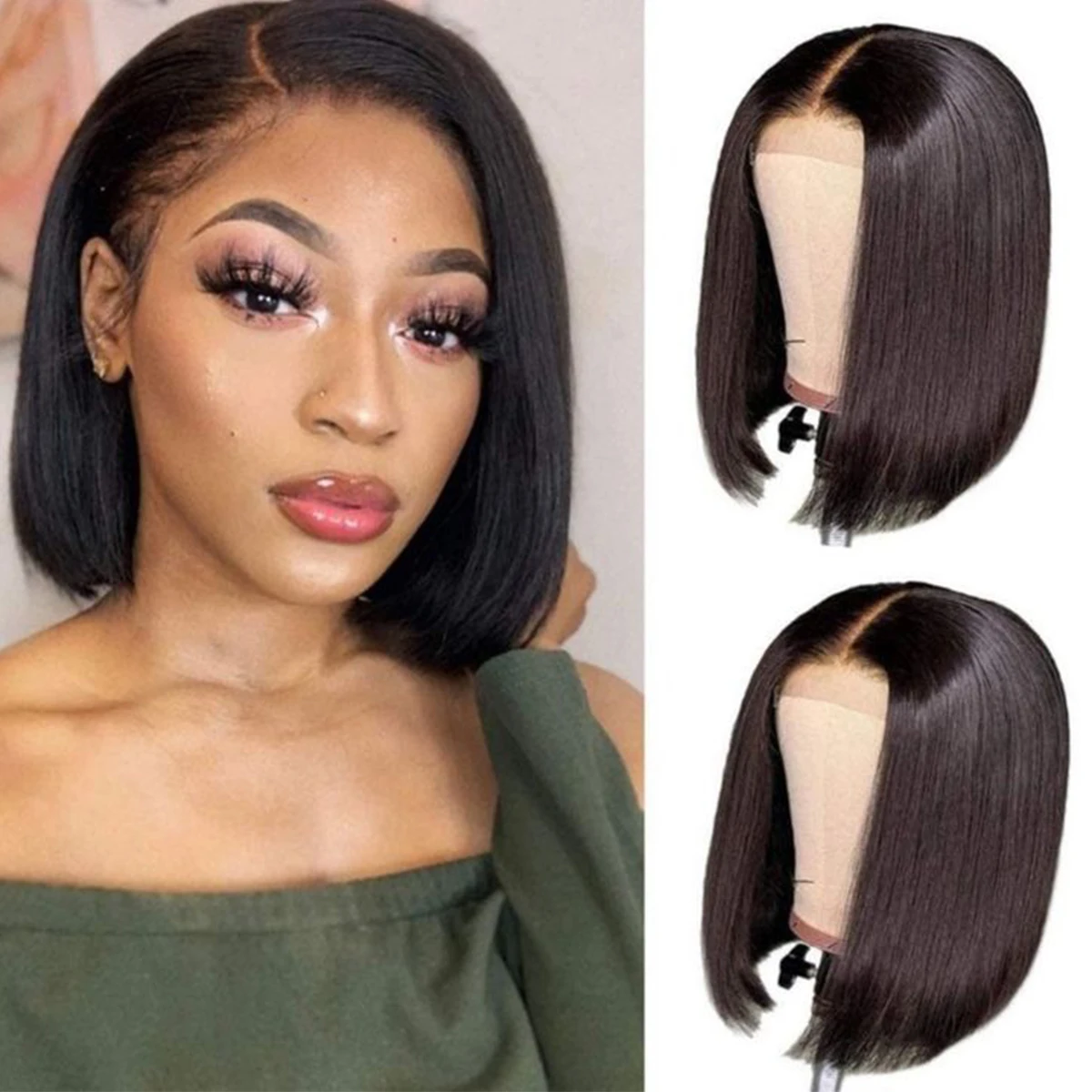 Short Bob Wig Human Hair 4x4 Transparent Lace Clousre Wigs 180% Brazilian Natural Color Straight Bob Wig for Black Women