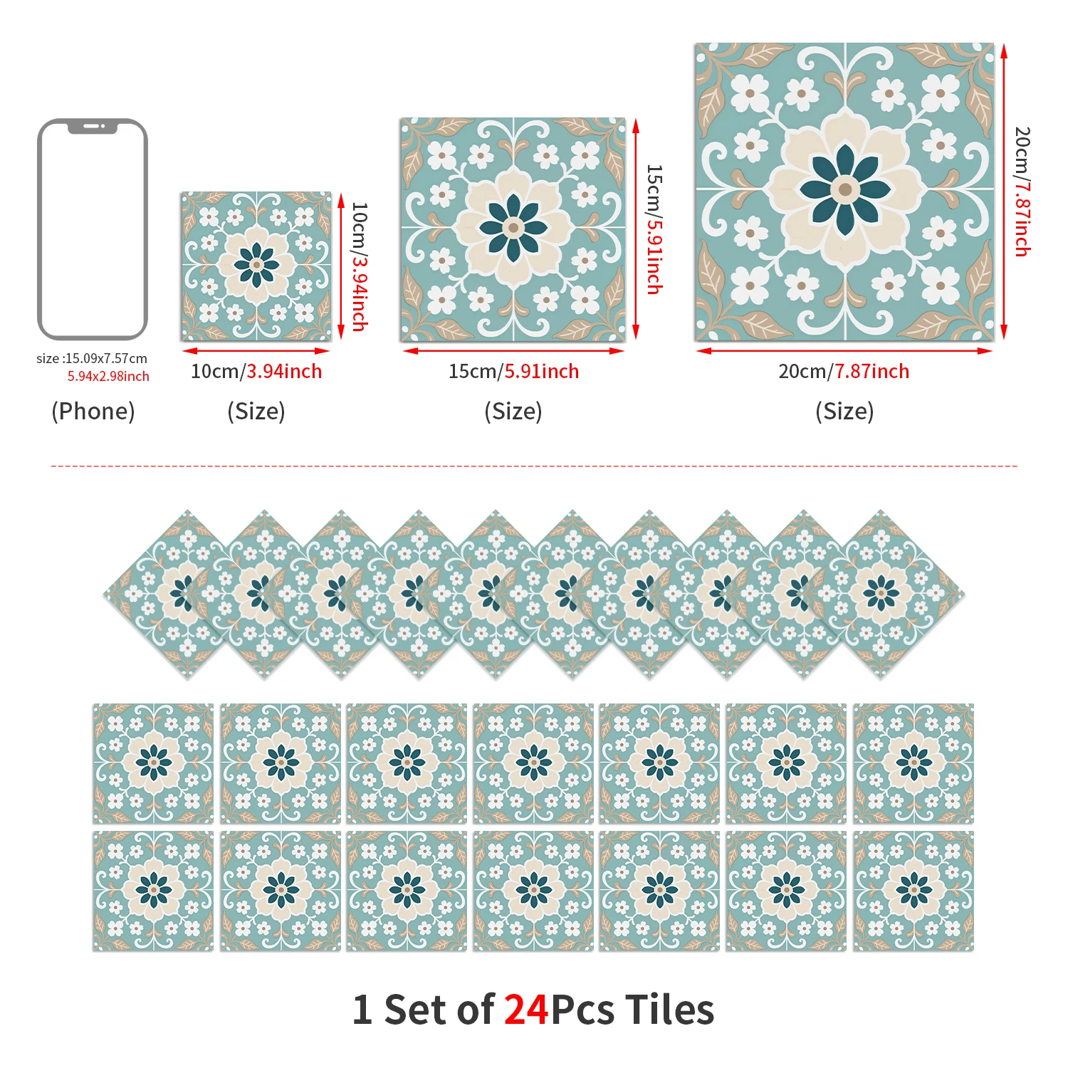 24 قطعة ترقية الجدار ملصق ذاتية اللصق بلاط الشارات للديكور المنزل خلفية فنية للمطبخ ، متنقل ، غرفة المعيشة