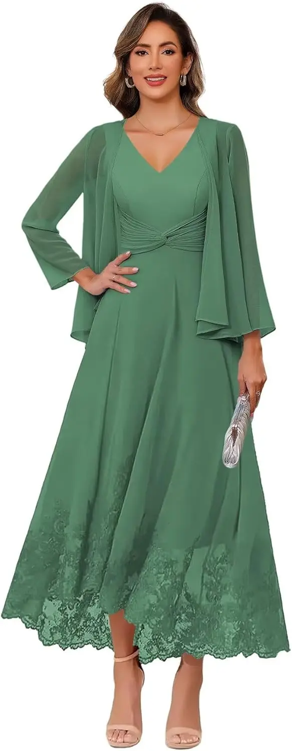 فساتين نسائية طويلة من الدانتيل لأم العروس بأكمام قصيرة فساتين رسمية لضيوف حفل الزفاف #5