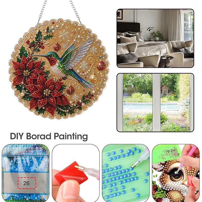 DIY Dog Cat Pearl Craft Kit Christmas Pearl Diamond Painting Suncatcher Kit Double-sided Print Craft Set Metal Chain Home Decor - view 5