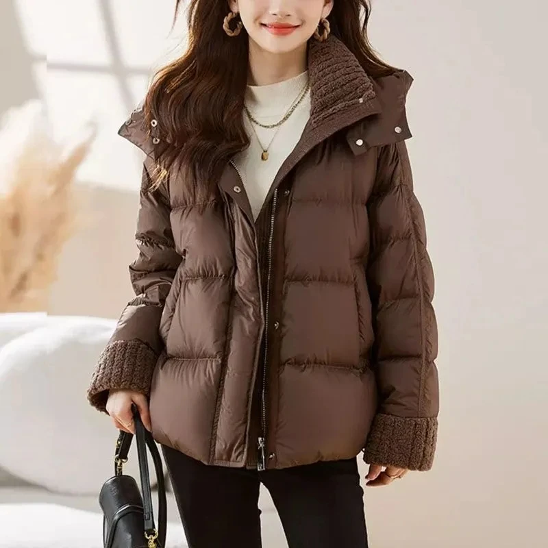 Fashion Down Cotton-padded Jacket Women\'s Winter 2024 New Thicken Keep Warm Bread and Clothing Casual Hooded Short Coat