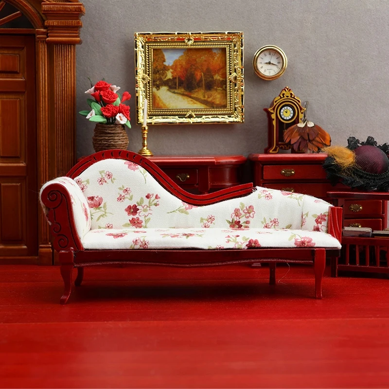 1:12 Dollhouse Miniature European Style Chaise Longue Sofa Chair Furniture Model Decor Toy Doll House Accessories