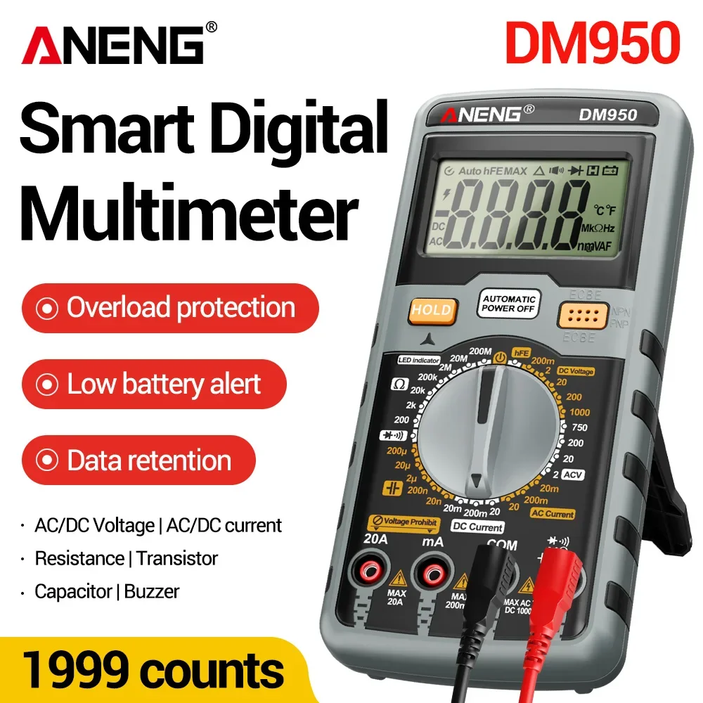 デジタルマルチメーター-スマートテスター-aneng-dm950-ac-dc電圧電流-hfeトランジスタ-1999カウント-プロフェッショナル多機能検出器