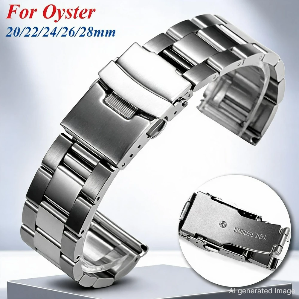 20mm 22mm 24mm 26mm 28mm Vollständig Edelstahl-Uhrenarmband für Oyster Taucher-Metallarmbanduhren Universelles Flachendstück-Uhrenarmband