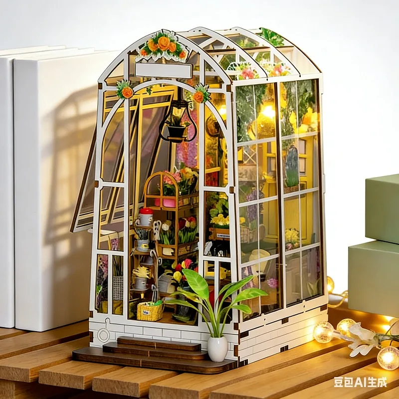 

Набор для сборки миниатюрного цветочного домика-книжной полки своими руками, 3D деревянная головоломка-конструктор ручной работы, настольный декор, подарок для взрослых