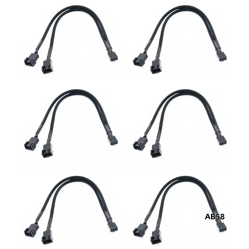 6X 1 To 2 Way Braided Cable Y Splitter 3/4 Pin PWM Male Connector Fan Computer PC Fan Extension Adapter Cable