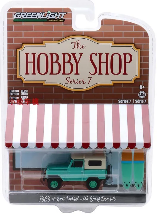 

1: 64 1969 Nissan Patrol w Surf Hobby Shop 7 Nissan Jeep Diecast Metal Alloy Model Car Toys For Gift Collection