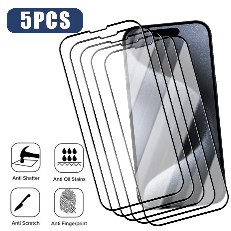 

5PCS Full Cover Tempered Glass for iPhone 15 14 13 12 11 Pro Max 7 8 6S Plus Mini XS Screen Protector on iPhone X XR SE 2020