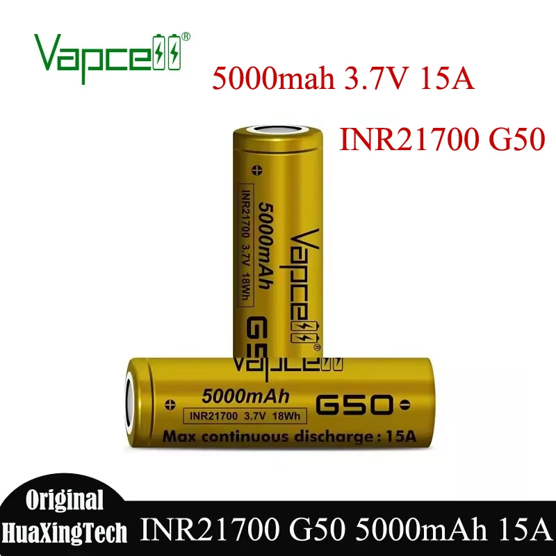 Original Vapcell G50 INR 21700 Battery 5000mah 15A 3.7V High Power 21700 Rechargeable Lithium Batteries for Power Tools Toys