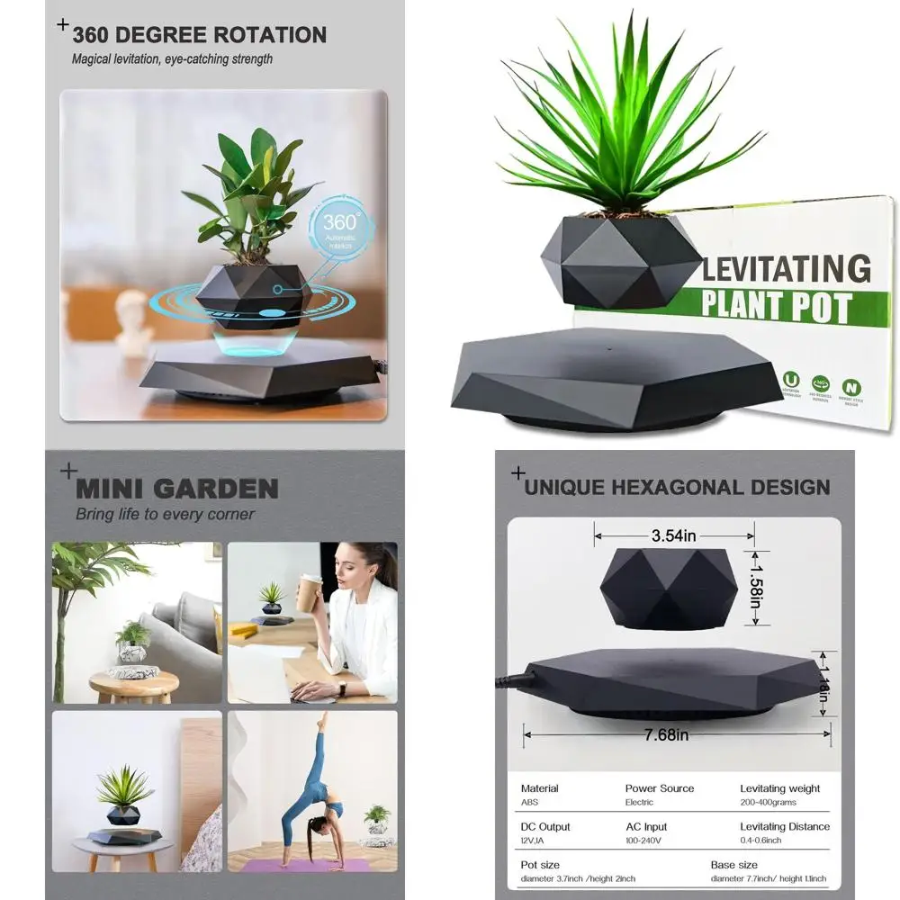 

Magnetic Levitating Plant Pot - Floating Air Bonsai Holder for Home Decor and Festive Gifts (Black)