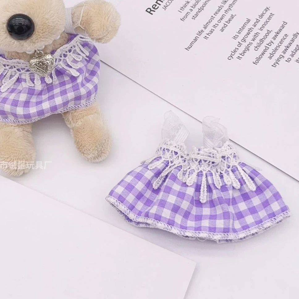 Cute Plaid Lace Strap Doll Dress Mini Skirt For OB11 Obitsu11 10cm Cotton Doll Plush Toy Clothes Kawaii Doll Outfit Accessories view 4