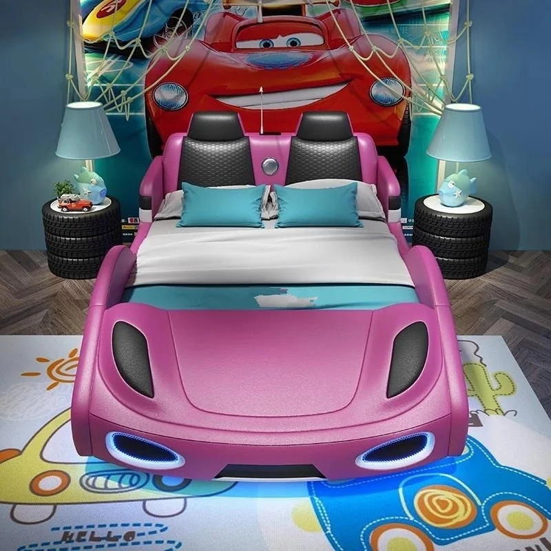 

New children's bed racing solid wood bed girl single with guardrail 1.2 meters sports car princess boy car bed