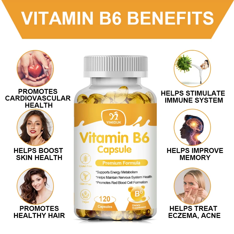 Vitamin B6 Supports Energy Metabolism For Cardiovascular & Neurological Health & Kidney & Eye Health B Complex Supplement