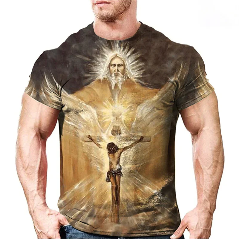 Vintage Jesus Christ Men\'s T-shirt Oversized Men\'s Clothing Loose Casual Short Sleeve Tank Top Hd Print Street High Quality Tees