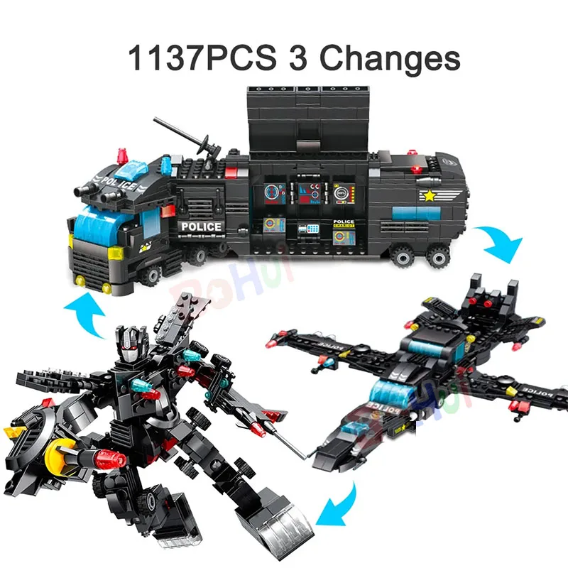 2023 City Police Station SWAT Team Military Set Building Blocks Car Fighting Robot DIY Toy for Kids Birthday Boys Gifts