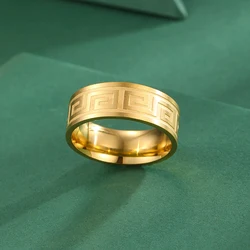 CHENGXUN Wide Glossy Greek Band Rings for Men Women Stainless Steel Punk Hip Hop Finger Bands Wedding Party Male Jewelry