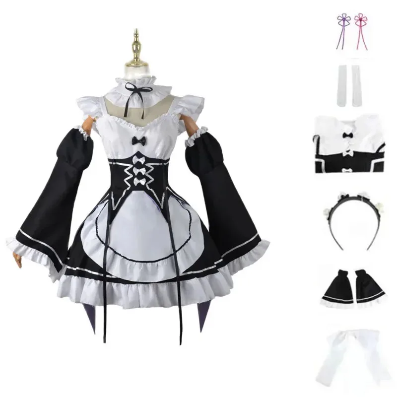 Disfraz de Cosplay de Anime nuevo Ram Rem, Re: la vida en un mundo diferente de Zero, peluca, traje de sirvienta Sexy para Halloween, mujer adulta, 2025 ☆ wrl ☆