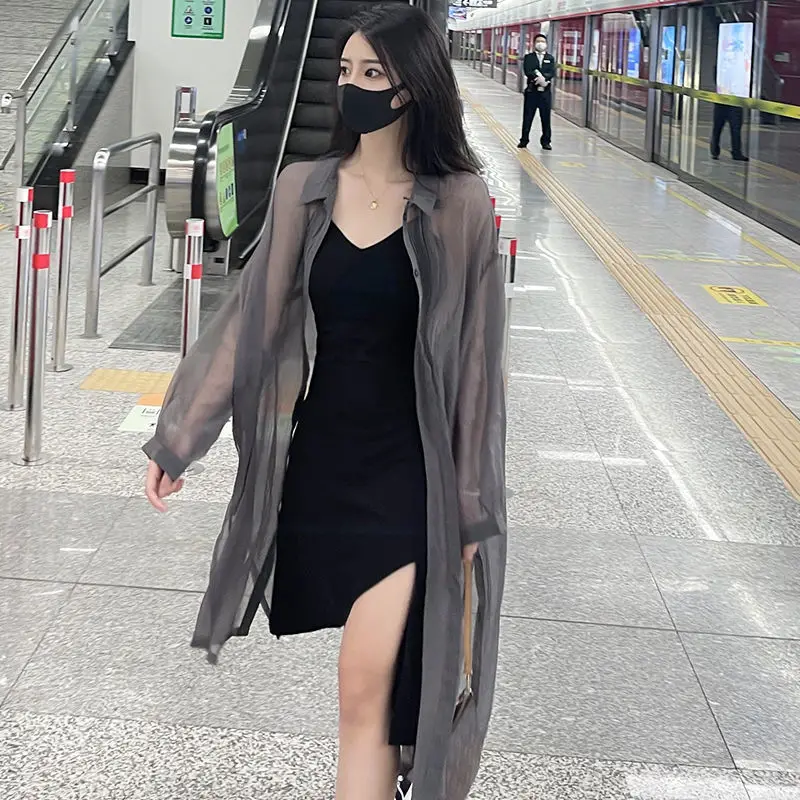 Summer Sunscreen Sheer Jackets Women Long Style Holiday Solid Chic Breathable Fashion Sun-proof Coats Korean Casual Soft Elegant