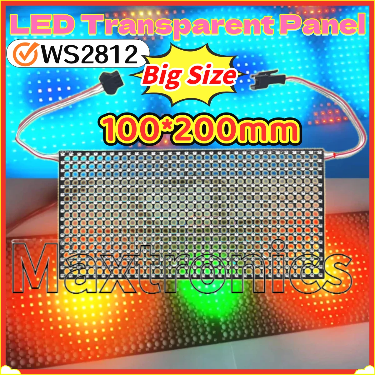 2026 100*200mm Big Size WS2812 LED Transparent Panel DC5V Full Color RGB 512 Pixel SPI Protocol for Programmable Billboard Decor