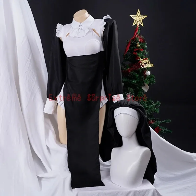Candy 2025Anime XS-3XL Cosplay de gran tamaño Chowbie disfraz de monja Sexy uniforme vestido negro disfraces de Halloween para mujeres