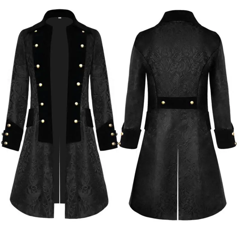 New Medieval Men's Uniform Jacket Pure Color Floral Embroidery Retro Men's Coat Large Coat Men's Ethnic Stage Costume