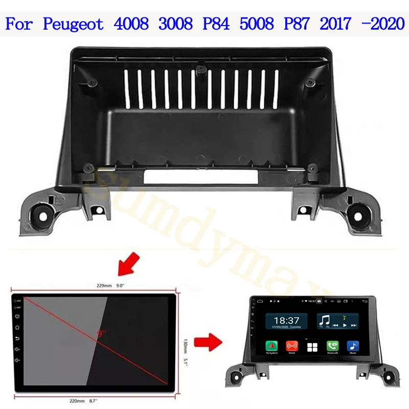 

2 Din 9 Inch Car Radio Fascia for Peugeot 4008 3008 P84 5008 P87 2017 -2020 DVD Stereo Frame Plate Adapter Mounting Dash