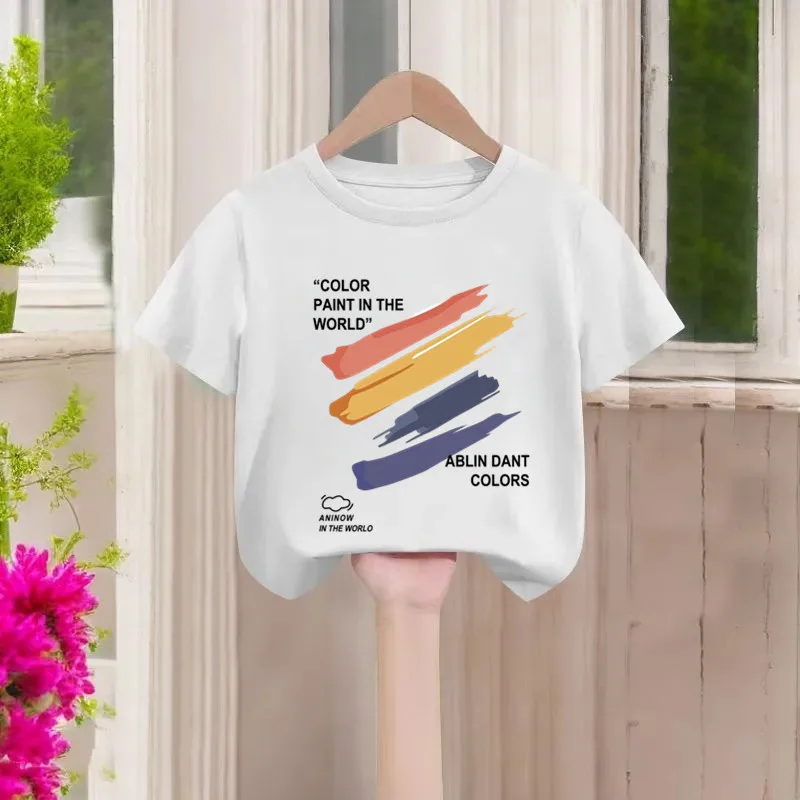 Colorful Striped Printed Summer Short Sleeved T-shirt, Cool Summer Outfit, Children's Bottom Shirt, Parent-child Outfit