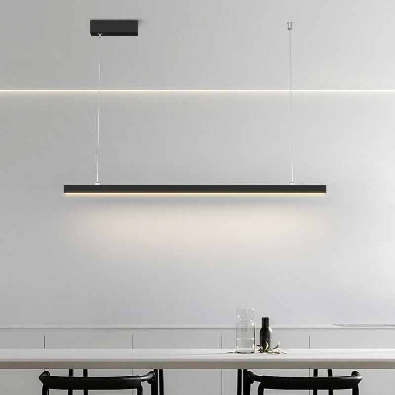 Minimalista led lustre nórdico moderno sala de jantar mesa lâmpada de mesa mesa frente estúdio uma palavra lâmpada tira escritório