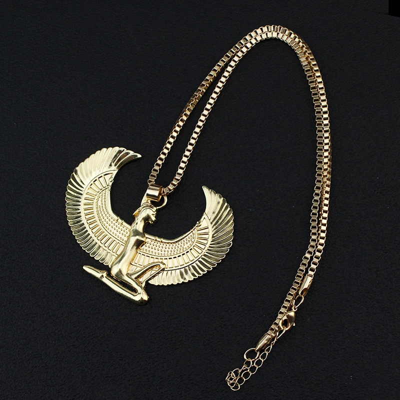 Exquisite Ancient Egyptian Goddess Spread Wings Pendant Necklace Women Fashion Hip Hop Punk Amulet Jewelry Gift