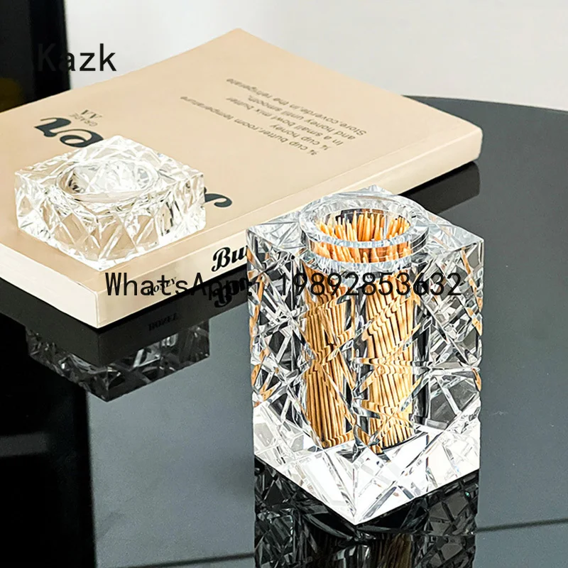 LYY Cutting Crystal Glass Toothpick Holder Light Luxury Premium Cotton Swab Dispenser Bathroom Accessories Tooth Pick Holder