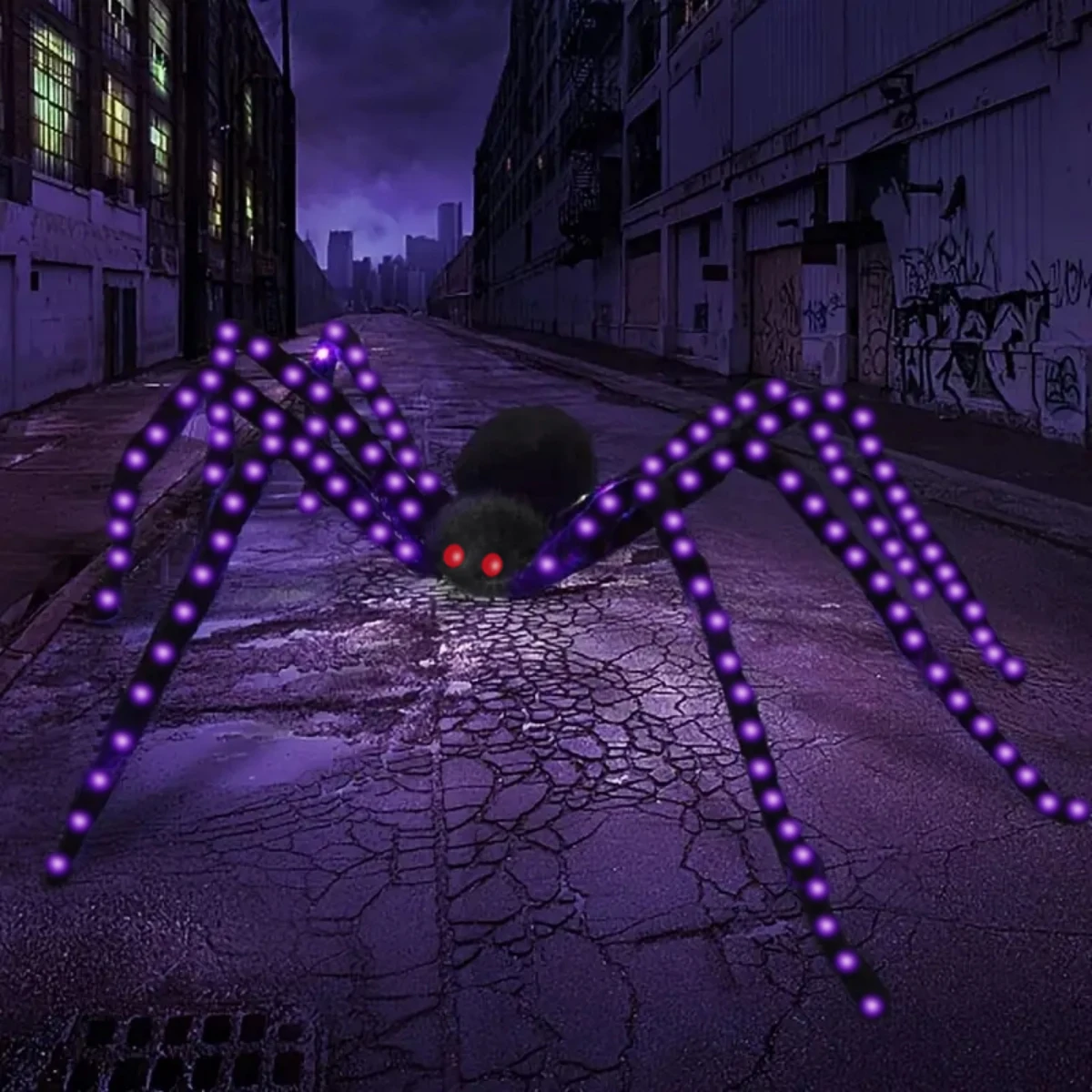 1Pack Halloween Spider with 144LED Copper Wire Lights Purple Light Waterproof Battery Powered For Home Outdoor Halloween Decor