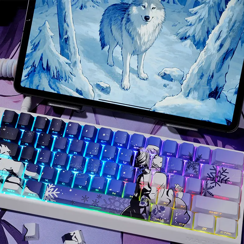 

132 клавиши Sakura Raven2.0 Cherry Profile Аниме Keycap Double Shot Sidelit Shine Полупрозрачный PBT Keycap для механической клавиатуры MX