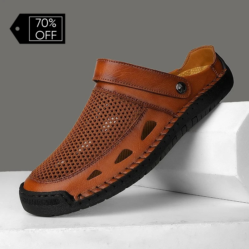 

Summer Mens Casual Shoes Mesh Breathable Half Slippers Fashion Walking Sneakers Handmade Male Sandals Lightweight Non-slip Clogs