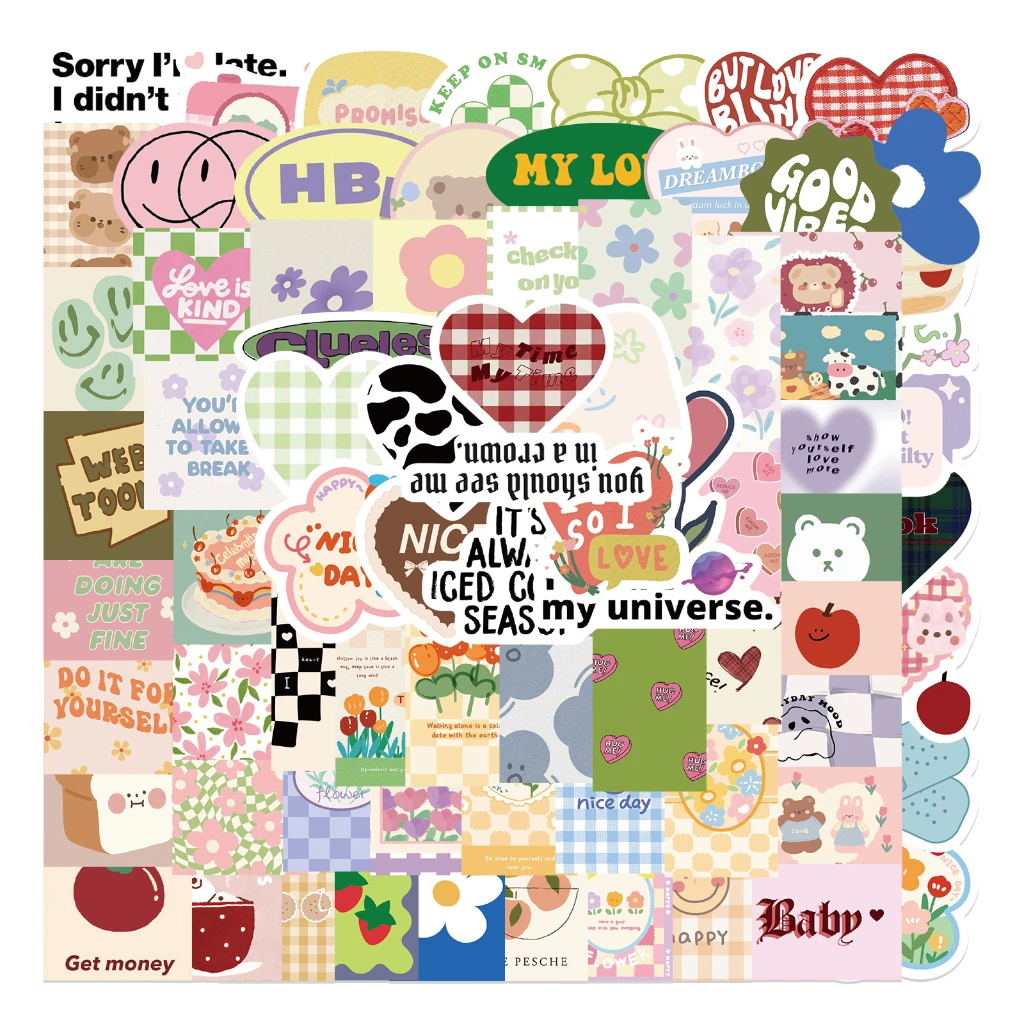 

90 шт. милых водонепроницаемых наклеек в форме цветов и сердечек для ноутбуков, чехлов для телефонов, шлемов, декоративные стикеры Story Store