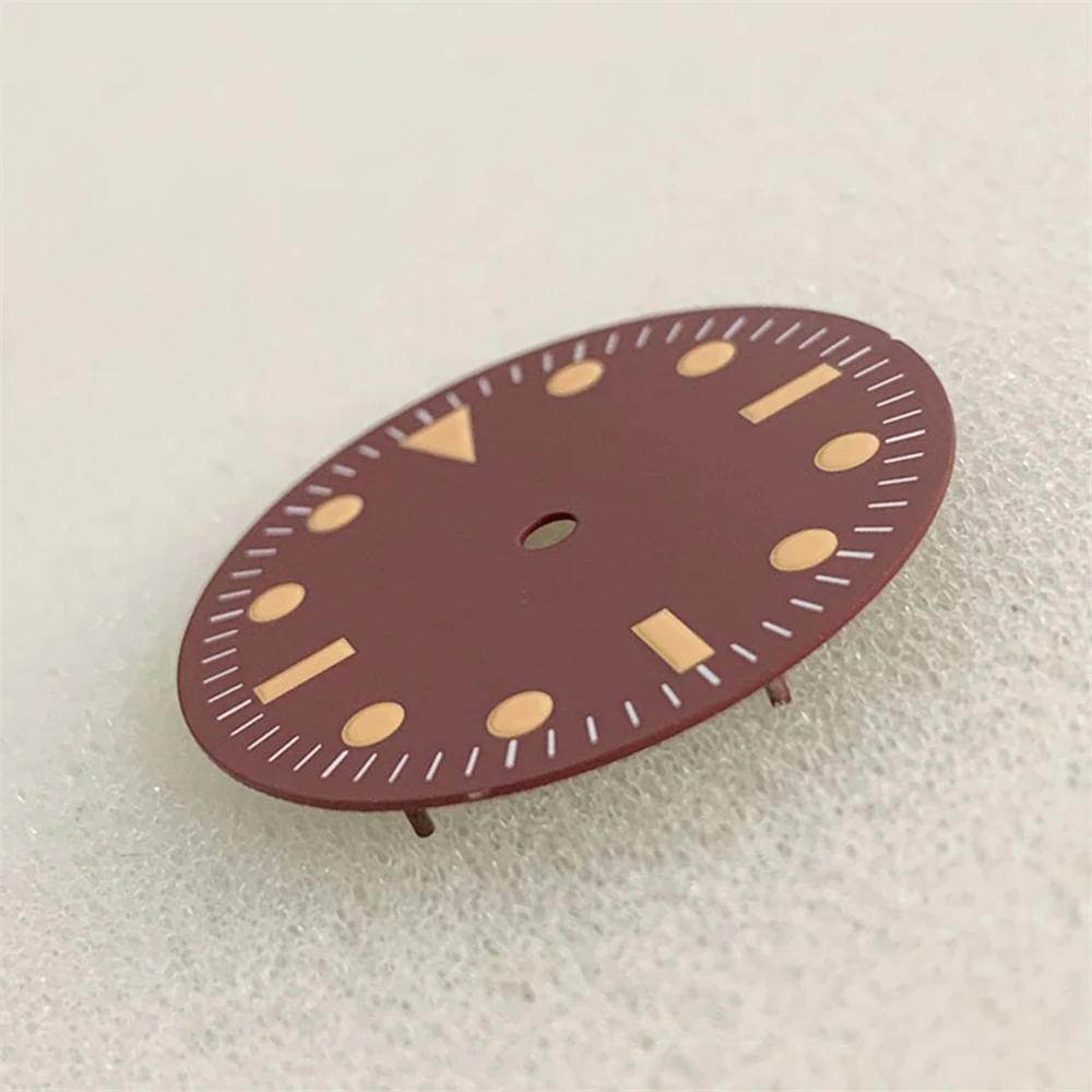 NH35 Dial 28.5mm Wine Red Watch Dial Orange Scale No Luminous Watch Face for NH35 ETA2836, for 8215 Mingzhu 2813 Movement