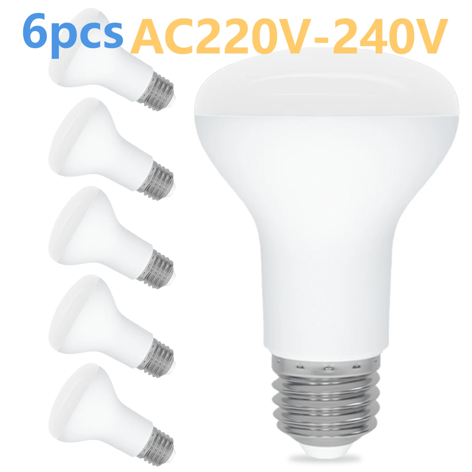 6 Pack R63 Reflector E27 LED Bulb AC220-240V Cool White/Warm White 9W Equivalent 60W LED Spotlight Bulbs 900LM 120° Beam Angle