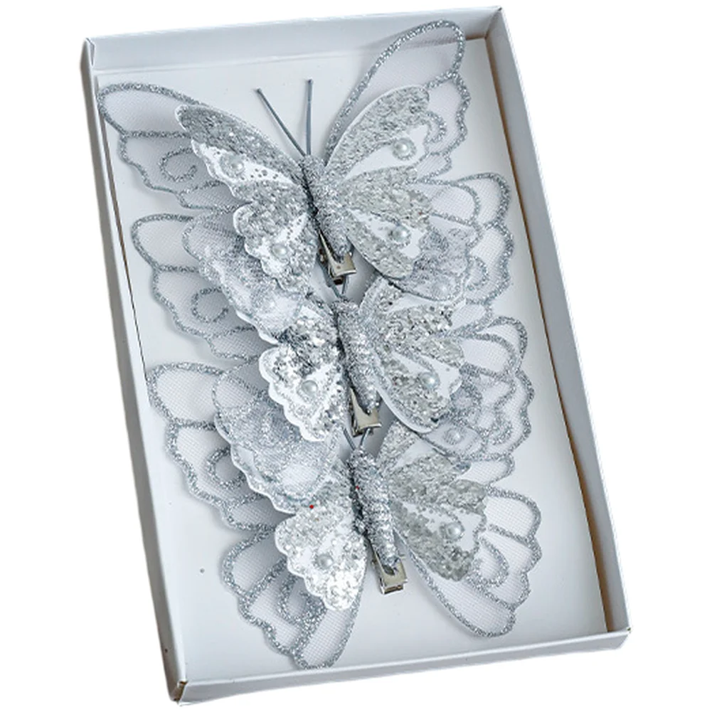 Vlinderclipornament met glittergaasafwerking, ontworpen voor het ophangen van kerstboom en vakantiedecoratie