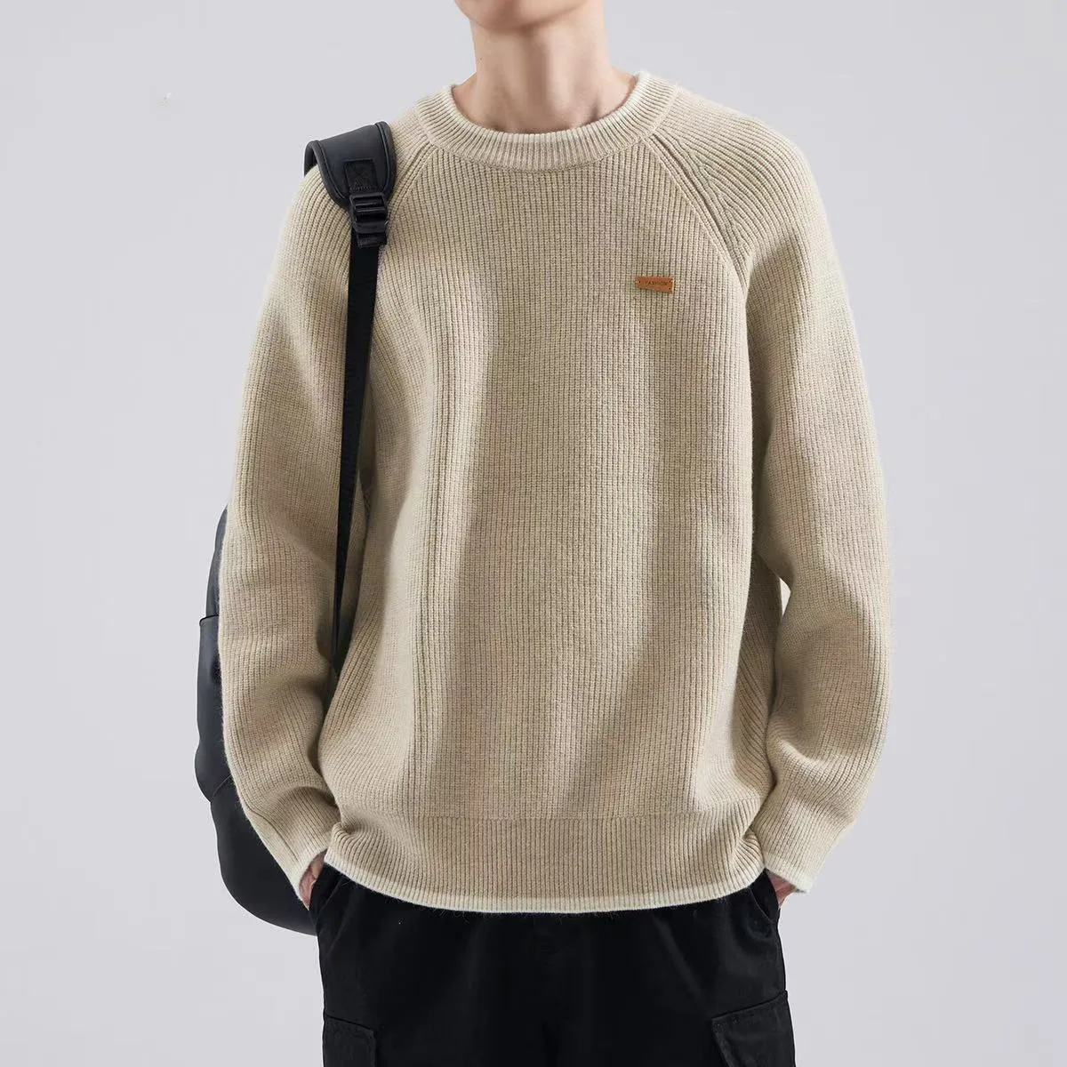 Loose Fit Herren Strickpullover rund Ne Overhead Fake Zweiteiler Sle Casual Inner Wear Lazy Sle oulder Insert Sve