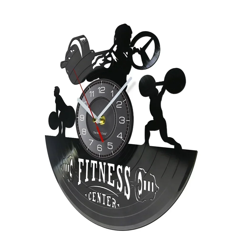 Weightlifting Strength Fitness Center Wall Clock Bodybuilding Sports Events Vinyl Disk Crafts Album Record Gym Addicts Gift