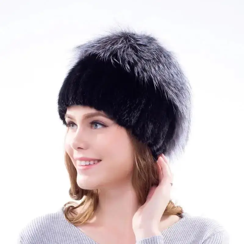 

New Girls Real Natural Mink Fur Hat Women Winter Warm Ear Protection Fashion Cap Natural Warm mink Fur Caps