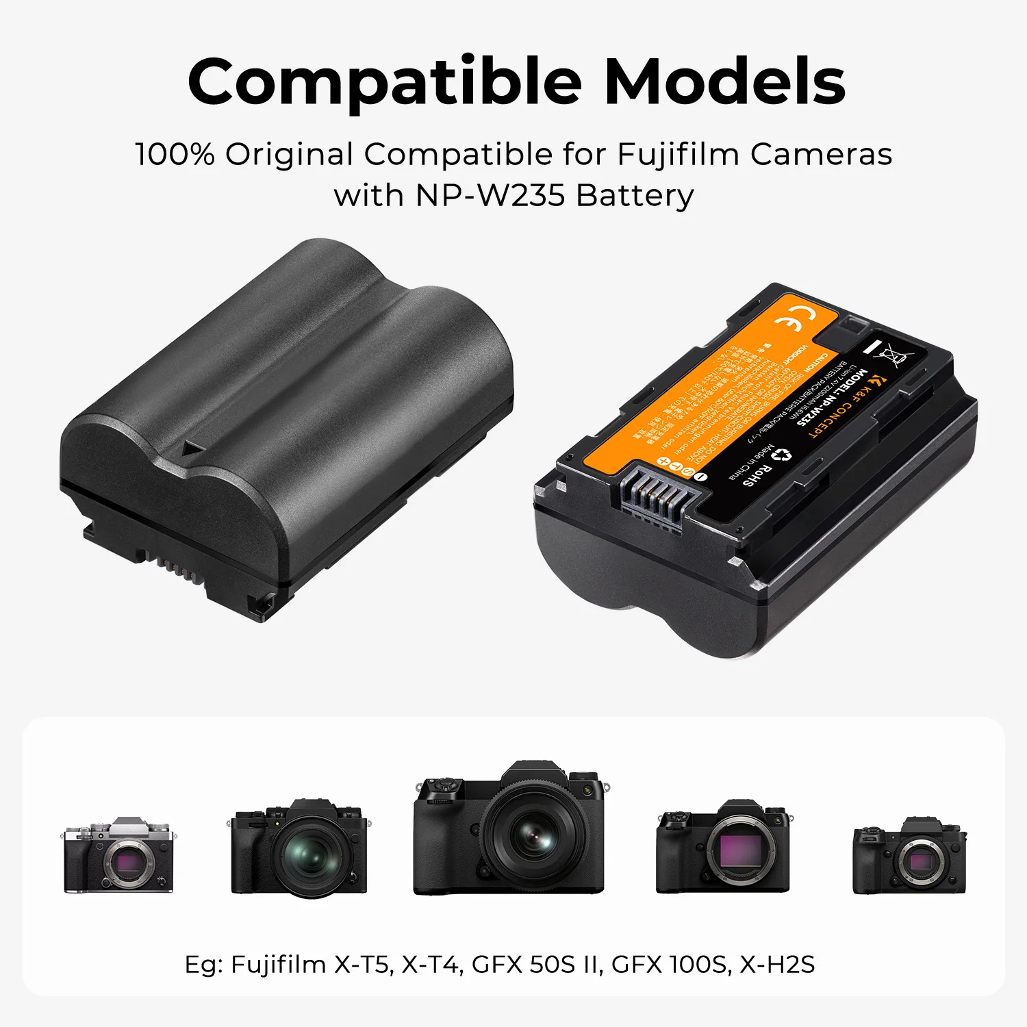 K&F Concept NP-W235 2200mAh Rechargeable Battery for Fujifilm Camera with Dual Slot Type-C Micro USB Quick Charger for XT4 XT5