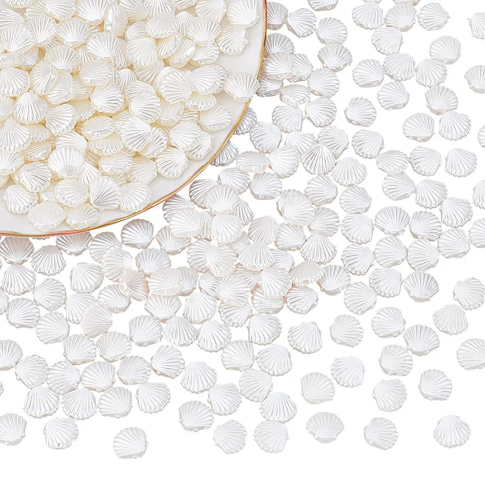 

300Pcs Imitation Pearl Beads Shell Shape 10x11.5x4mm Hole: 1.8mm