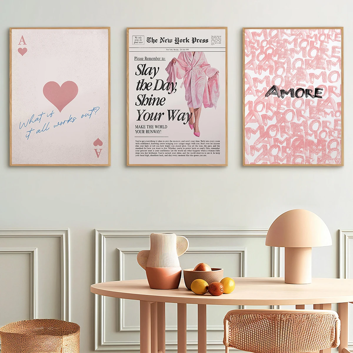 3pcs/set Retro Girly New Yorker Newspaper Canvas Print Poster Life Is Better in Pink Modern Funky Preppy Art Prints Home Decor