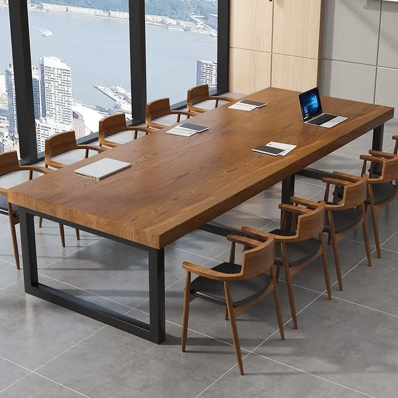 for Solid Wood Conference Table Simple Modern Large Rectangular Negotiation Desk Pine Long Table and Chairs Set Office