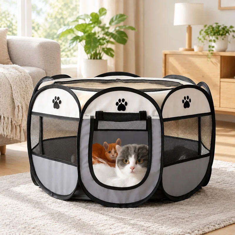 Large Octagon-Shaped Foldable Pet House for Dogs and Cats, Portable Outdoor Shelter with Quick Assembly