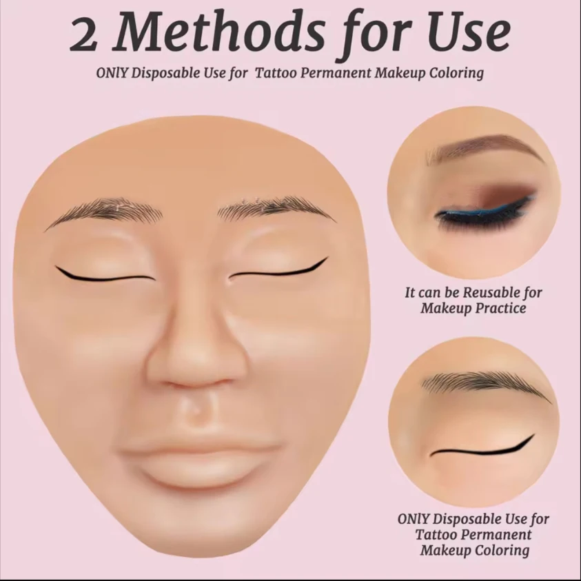 Self-Adhesive 5D Silicone Full Face PMU Practice Skin Reusable Tattoo Training Supplies