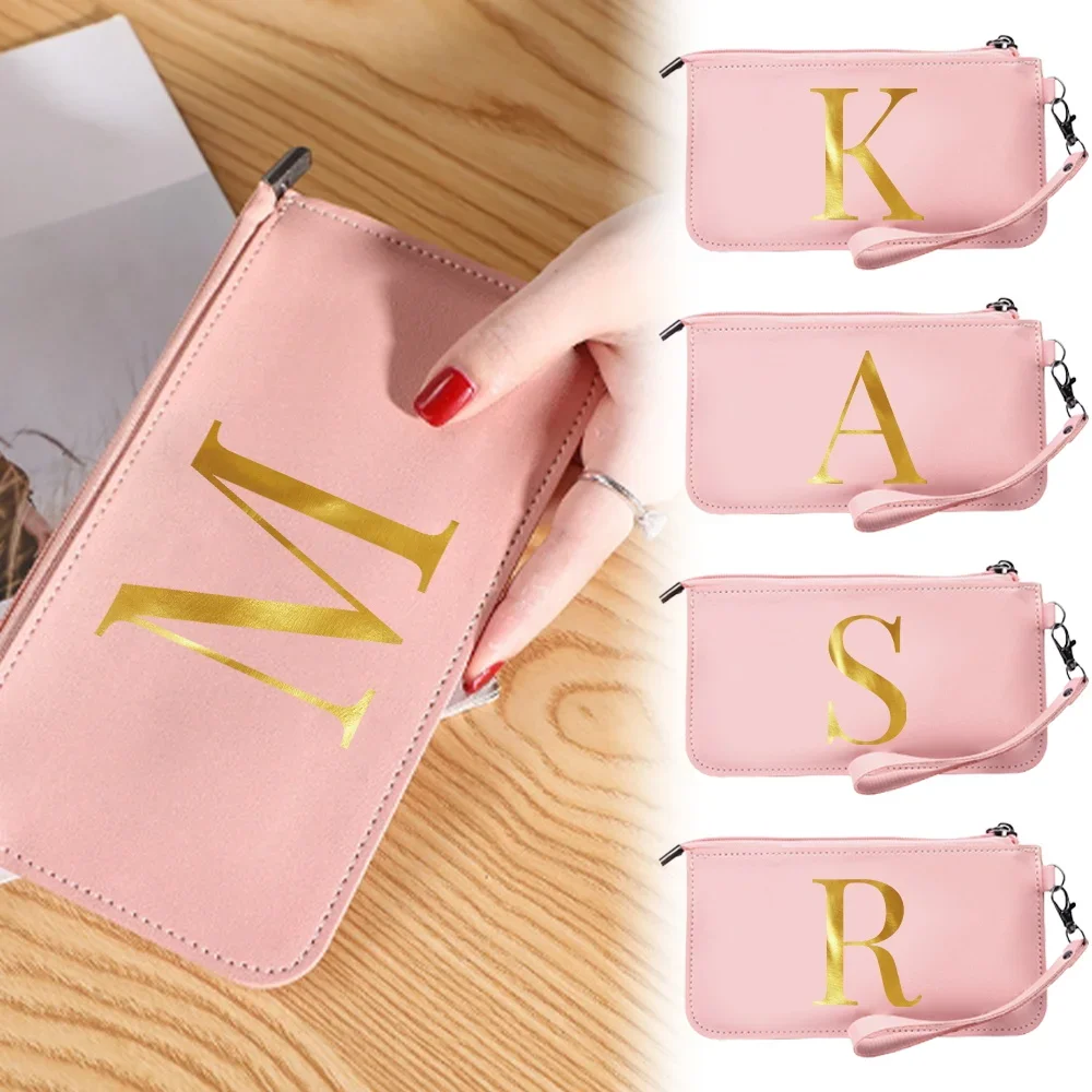 

Women Wallet Zipper Durable Purse Minimalist Clutch Bag Initial Letter Pattern Rfid Blocking Leather Card Card Holder Coin Purse