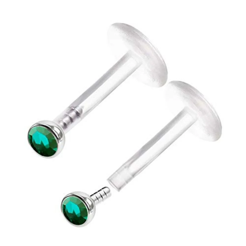 2PCS Acrylic Push In Lip Rings 16 gauge 6/8/10/12mm 2mm Emerald Crystal Ball Monroe Earrings Piercing Jewelry 0301