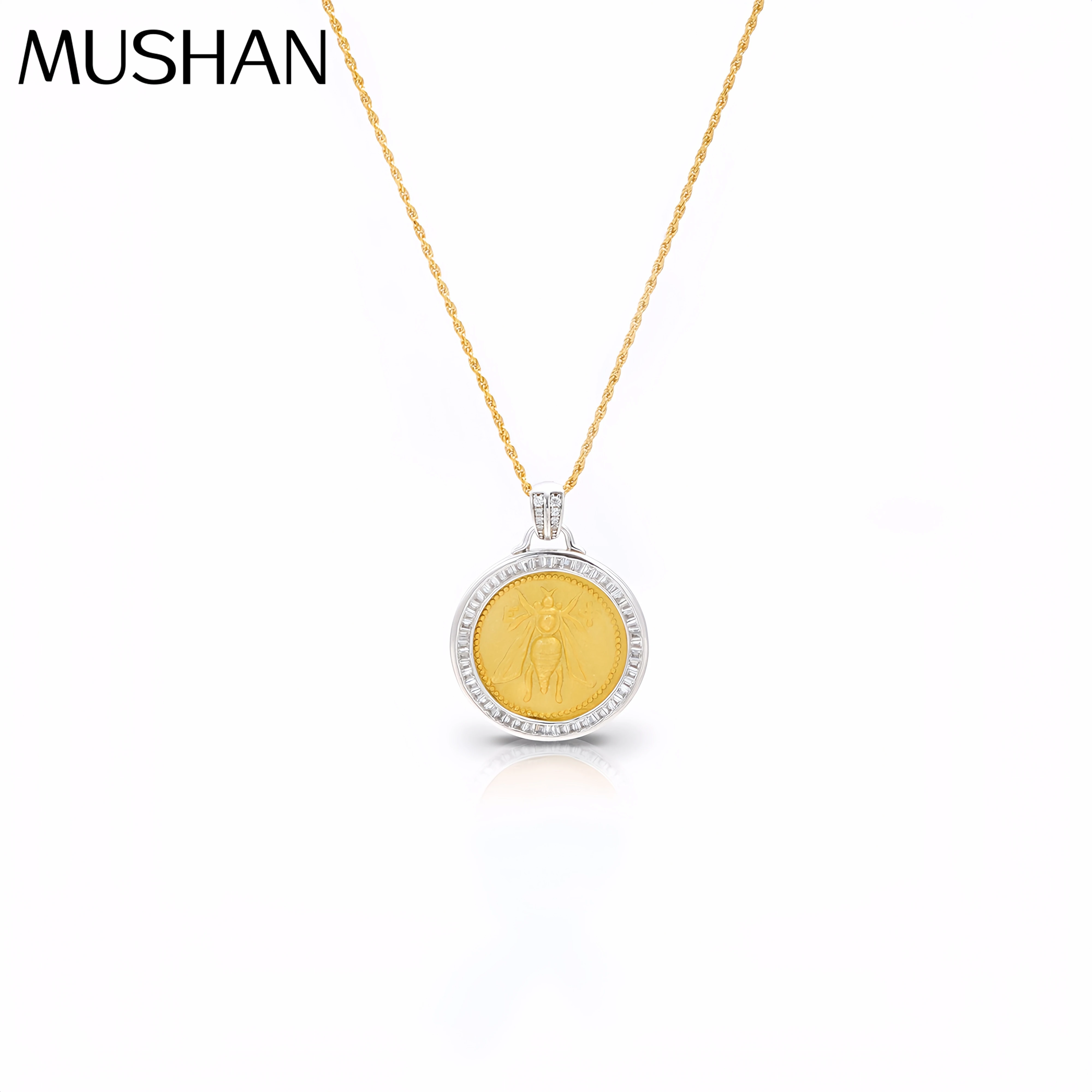 

Mushan Luxury Brand Retro Style S925 Sterling Silver Exquisite Embossed Ancient Coin Bee Pendant WomenS Necklace Jewelry