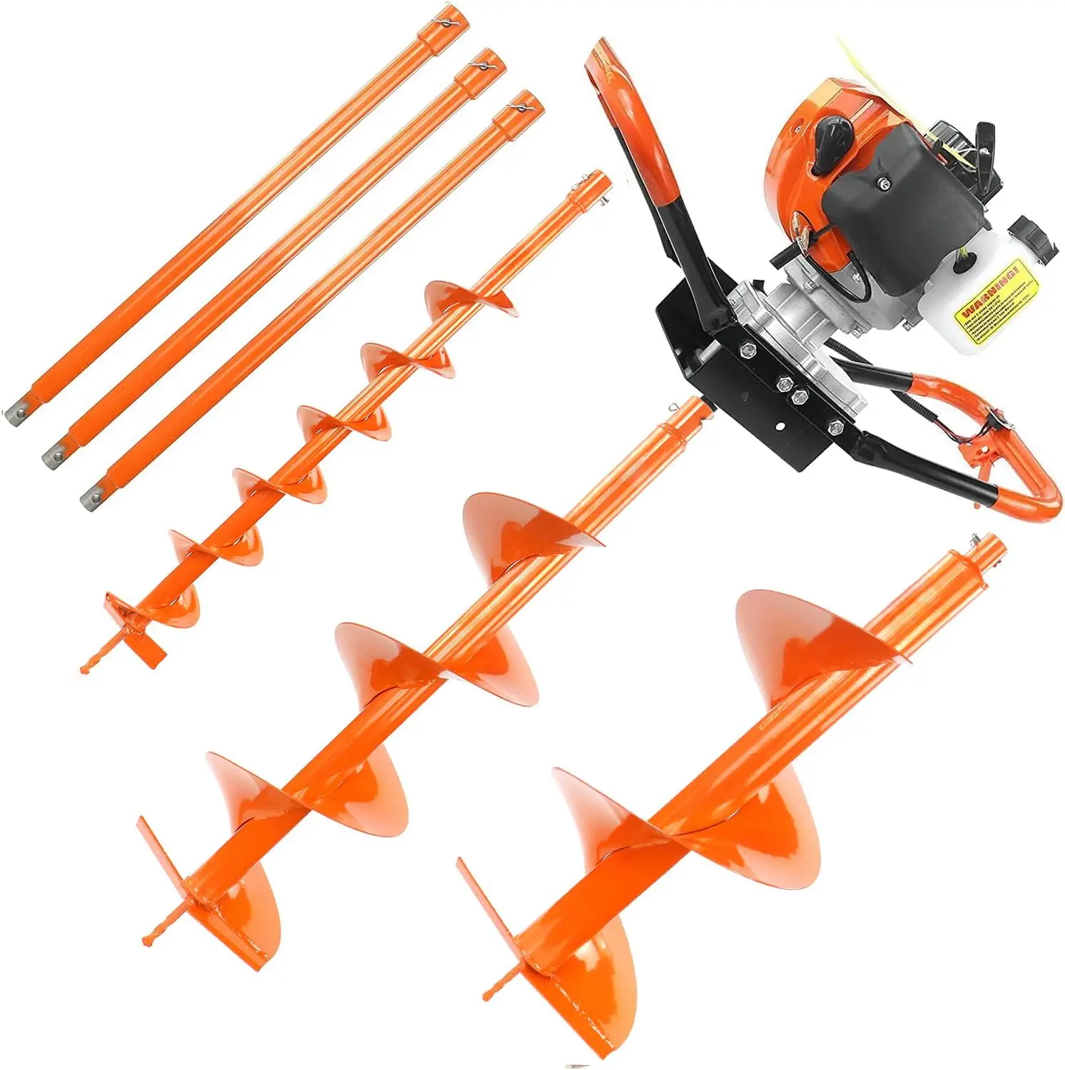 

52CC 2-Stroke Gas Powered Earth Auger Post Fence Hole Digger+4"8"12" Auger Triple Drill Action Design Bits+3*24"Extension Bars